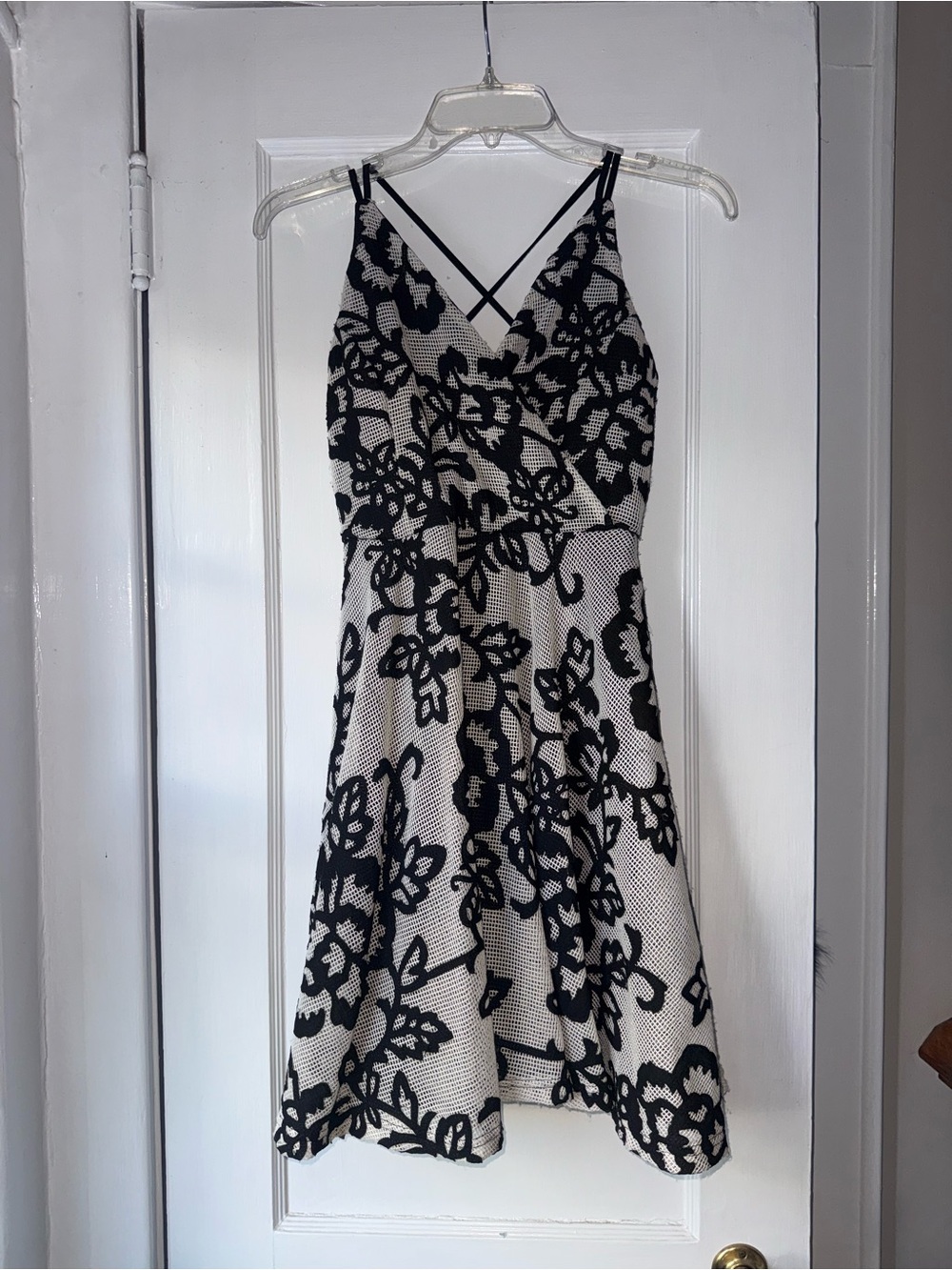 Design Lab Lord & Taylor Black and White Floral Fit-and-Flare Mini Dress